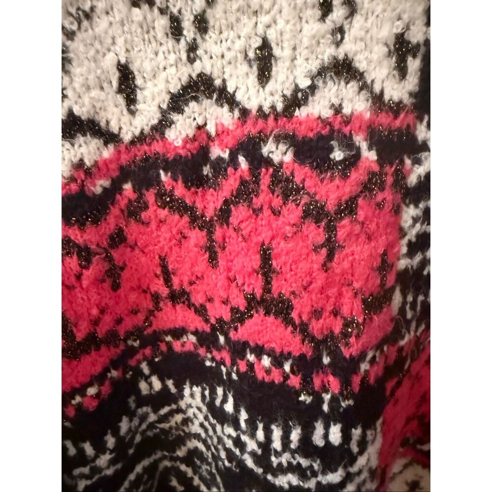 Anthropologie Pilcro Navy White Pink Nordic Print Thick Johnny Collar Sweater sz - Picture 7 of 8